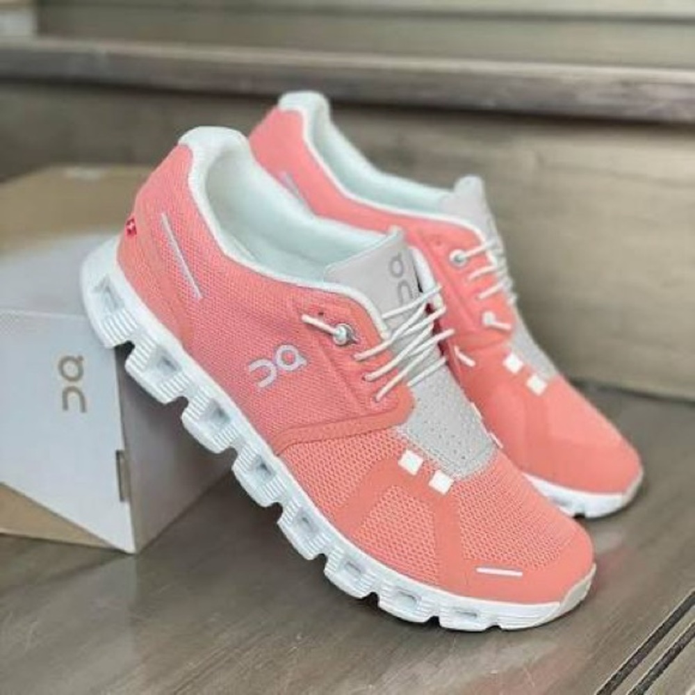 On Running Women's Coral and White Sneakers - Flamingo